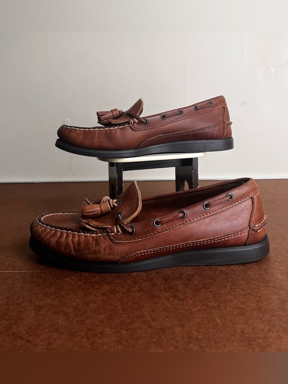 VTG Polo Sport by Ralph Lauren Chestnut Brown Leather Mens Tassel Kiltie Loafers